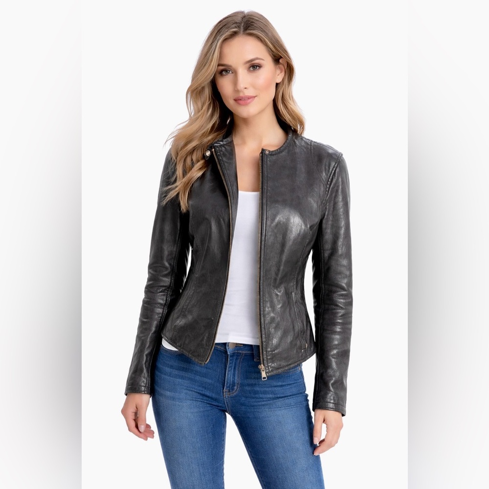 Ambition Leather Motorcycle Jacket   Zipper Size M